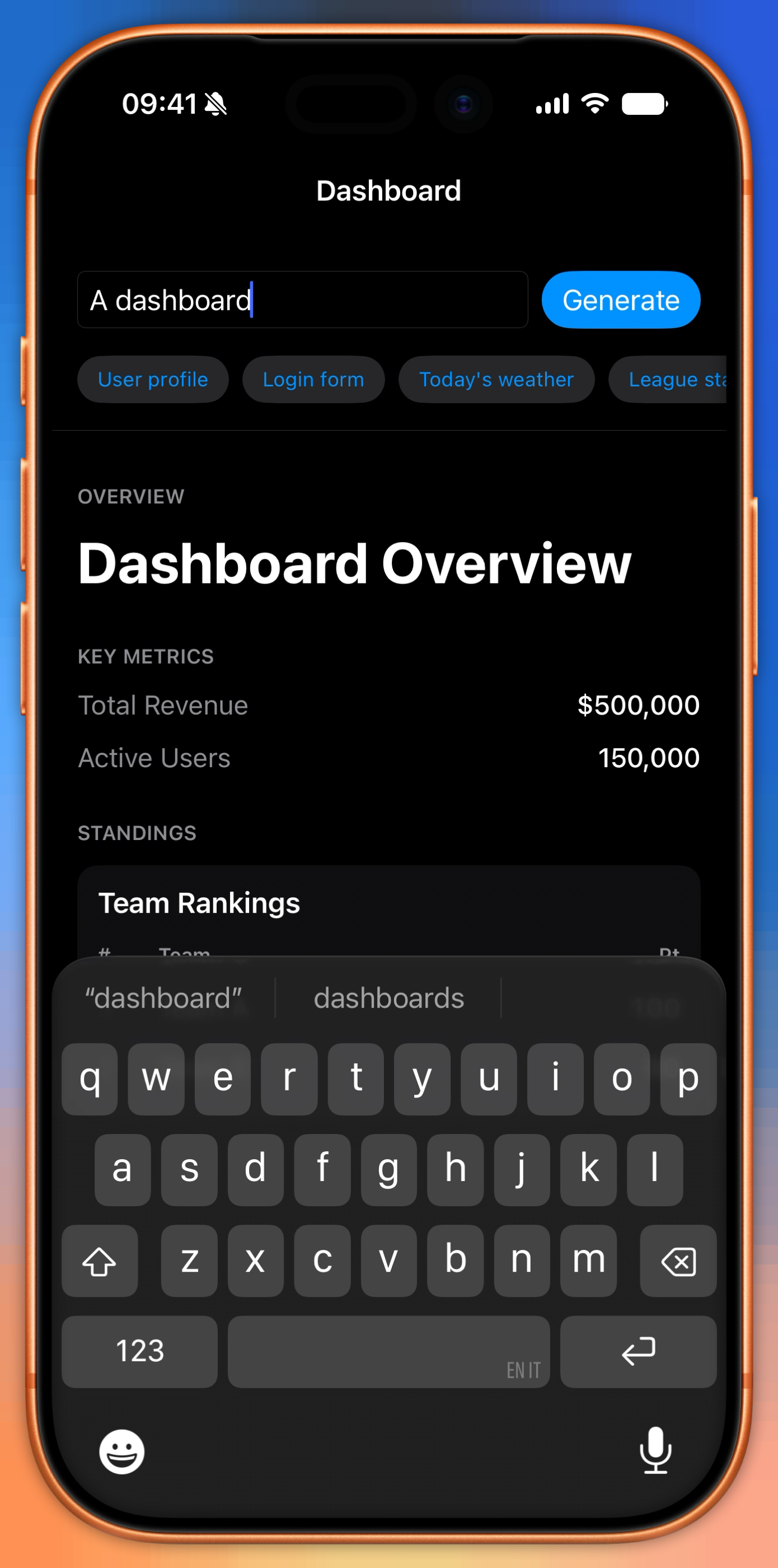 A dashboard generated locally by AI